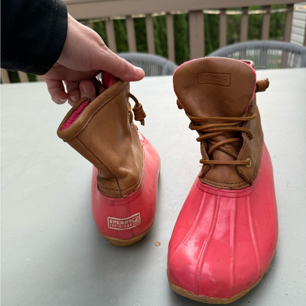 Sperry Pink and Tan Duck Boots